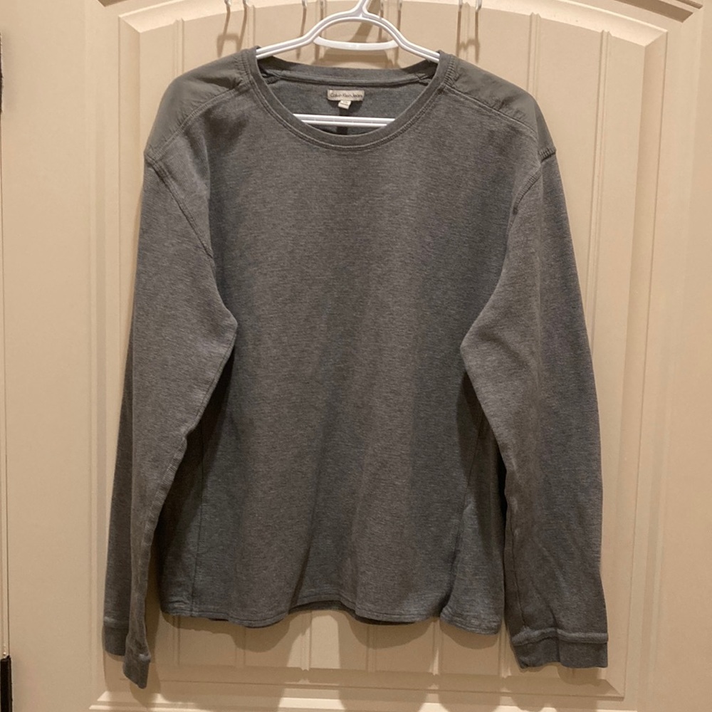 Calvin Klein Jeans Men’s Size XXL Henley Shirt Waffle Knit Shoulder Patch Gray